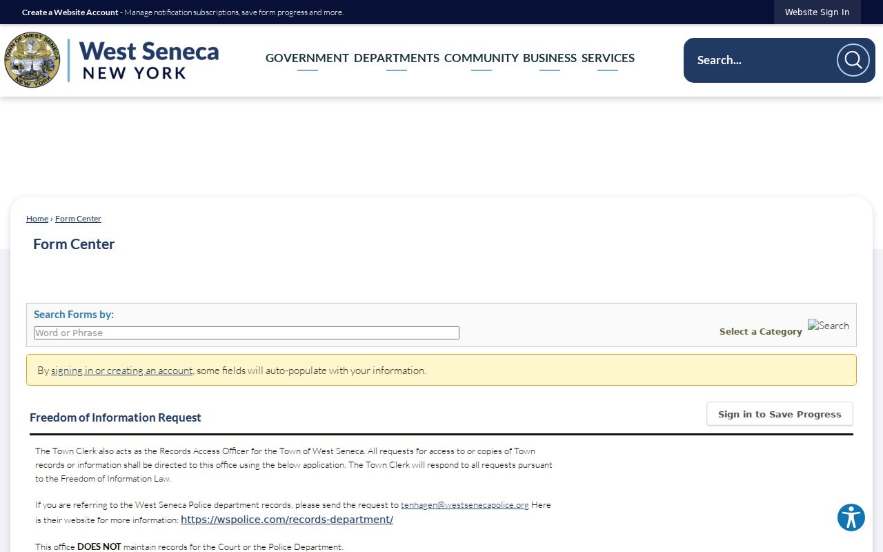 West Seneca residents directory FOIL request form
