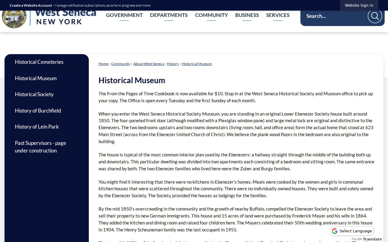 West Seneca previous residents house-history context at the Town Historical Museum